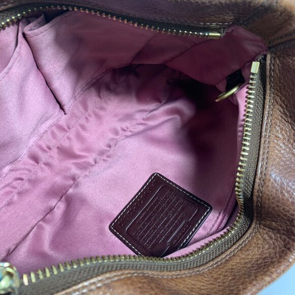 Coach 12917 Hamptons Brown Pleated Leather Hobo Shoulder Bag Zip Top Handbag - Picture 9 of 13